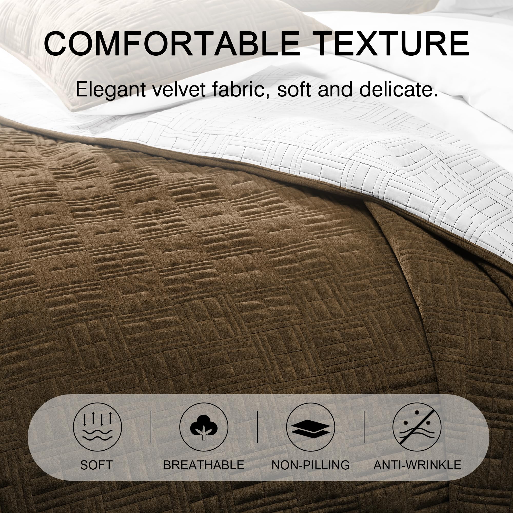 Elegant Life Blue Label Collection Lightweight Microfiber Embroidery Bedding 3 Piece Quilt Set with 1 Quilt and 2 Pillow Shams, Queen Size Quilt 90’’ x 92’’/1+Shams 20” x 26”/2, Autumn Brown Color