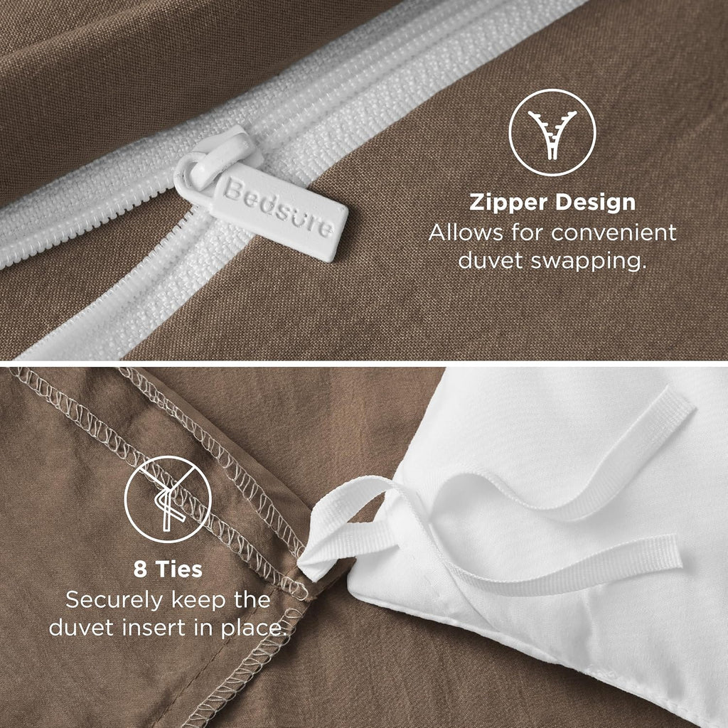 Bedsure Coffee Duvet Cover - Full Size 3-Piece Extra Soft Cotton-Like Polyester Bedding Set | 80x90 Inches with Zipper Closure & 2 Pillow Shams