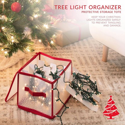 Holiday Light Organizer Box - Simplify Christmas Storage | Holds 500 Lights | Collapsible Red Design