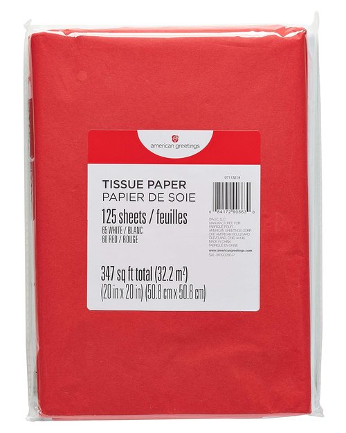 American Greetings Red and White Tissue Paper - 125 Sheets, 20" x 20" for All Occasions