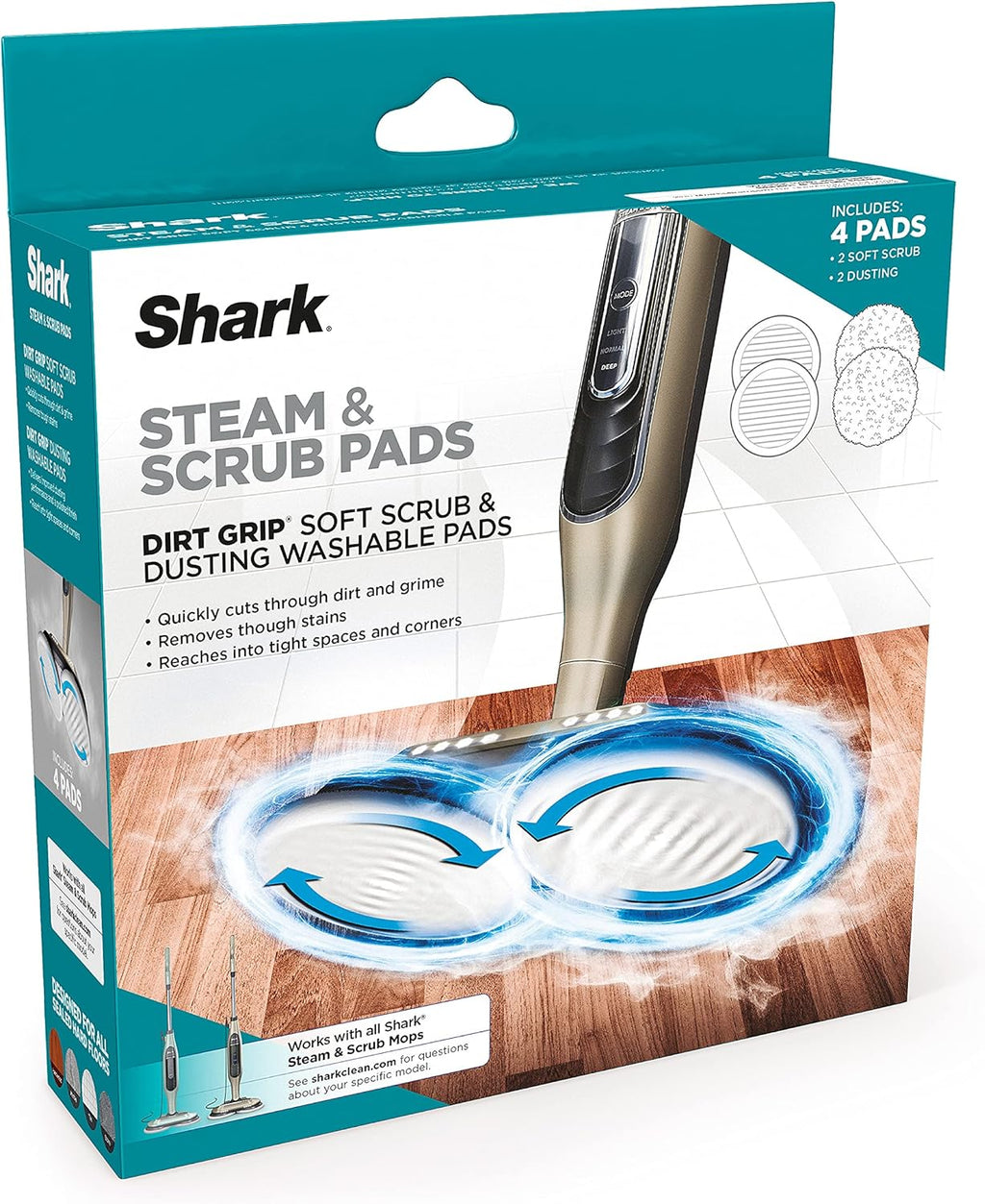 Shark Steam & Scrub Washable Pads - Powerful Cleaning for All Sealed Hard Floors | Compatible with S8001, S8201, S7201 & S7001 - Grey