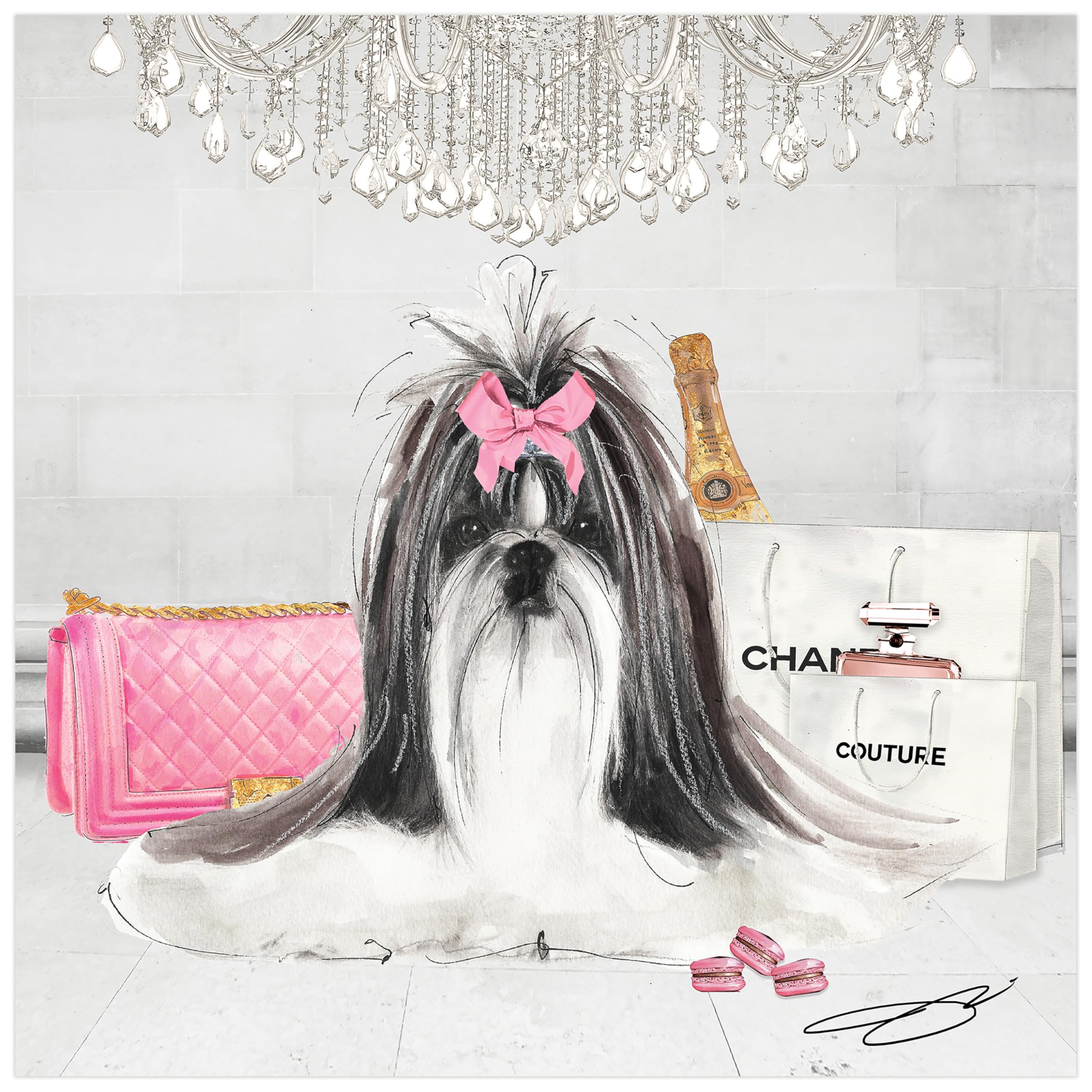 Empire Art Direct Frameless Free Floating Print Tempered Glass Panel Graphic Pet Wall Art Ready to Hang, 20" x 20", Pretty in Pink Shih Tzu