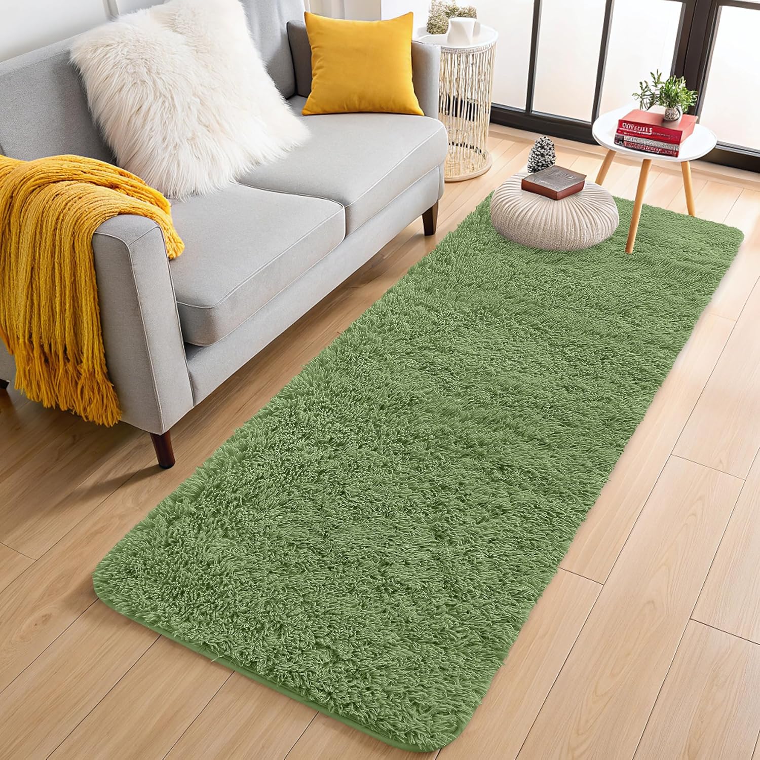 OLANLY Runner Rugs - Soft, Machine Washable Shaggy Carpet for Hallway & Bedroom | Green 2x6 ft