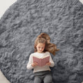 OLANLY Grey Round Area Rug - Soft, Fluffy, Machine Washable 7 ft Circle Carpet for Bedroom & Living Room Decor