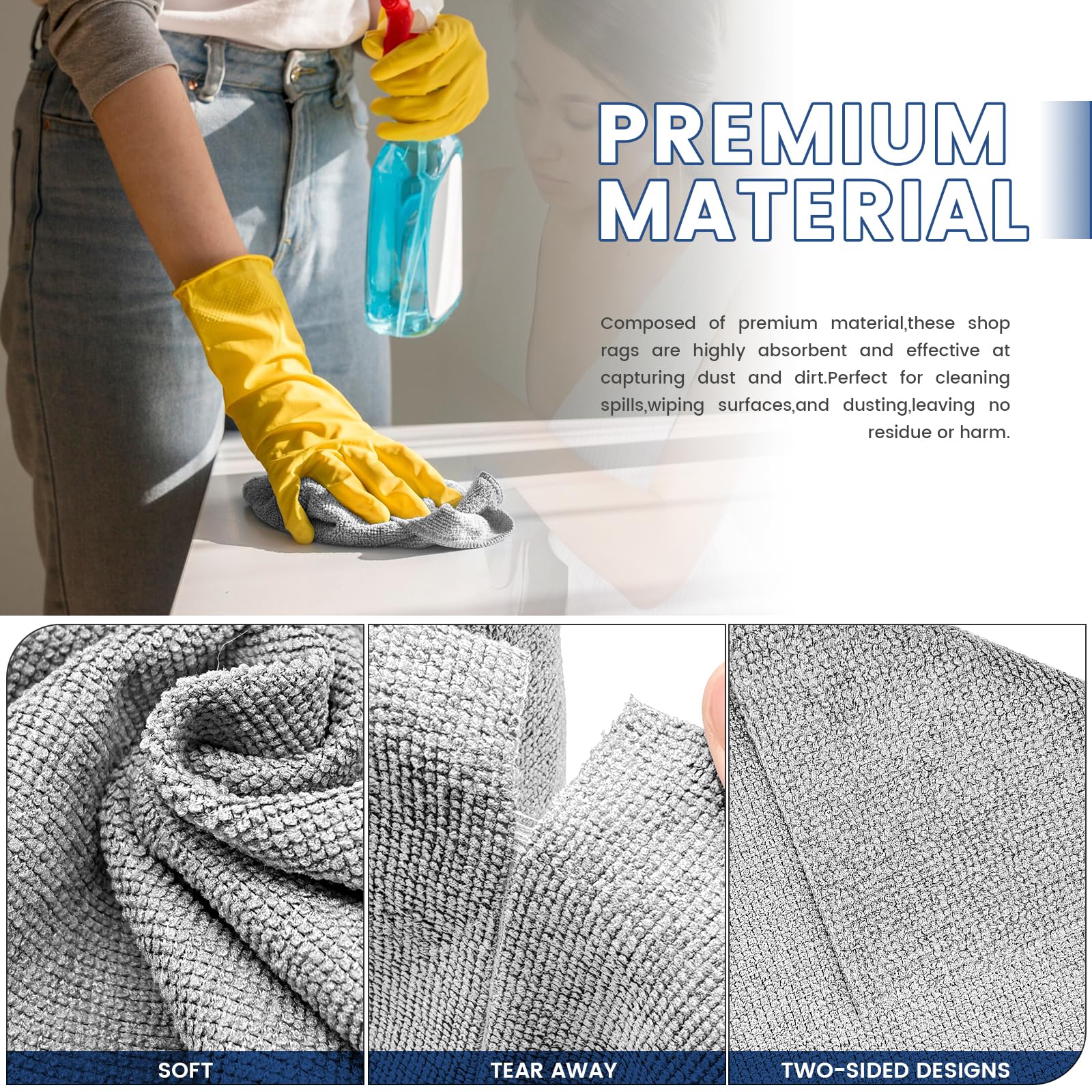 Whkvnng 75 Pack Microfiber Cleaning Cloth Roll,Reusable Washable Ultra Tear Away Microfiber Towels,Absorbent Rags Drying Dishcloths for Car,Home,Garage or Shop Kitchen(Grey)