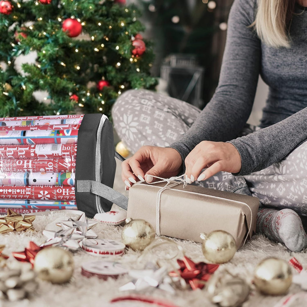 Primode Wrapping Paper Storage Bag - Durable 600D Oxford Organizer for Under Bed | 42” Length, Black