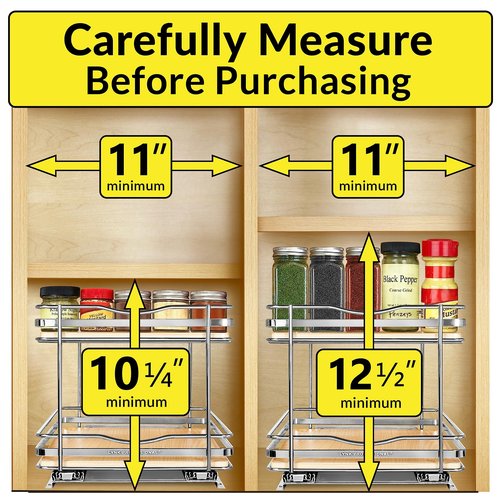 LYNK PROFESSIONAL® Élite™ Pull Out Spice Organization for Cabinets - 10-3/8 inch Wide – Spice Rack for Inside Cabinets – Wood/Chrome - Sliding Spice Rack Organizer for cabinet – Spice Rack - 2 Tier