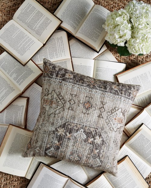 Signature Design by Ashley Roseridge Traditional 20x20 Inches Medallion Chenille Throw Pillow with Zipper Closure, Dark Brown & Beige