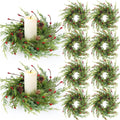 Skiennix 8 Pcs Artificial Christmas Candle Rings - 9 Inch Cedar Pine Garland Wreaths with Red Berries & Pinecones for Winter Table Centerpiece