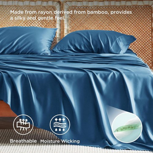 Bedsure King Size Cooling Sheets Set - Breathable Rayon from Bamboo, Soft & Luxurious, Deep Pocket Teal