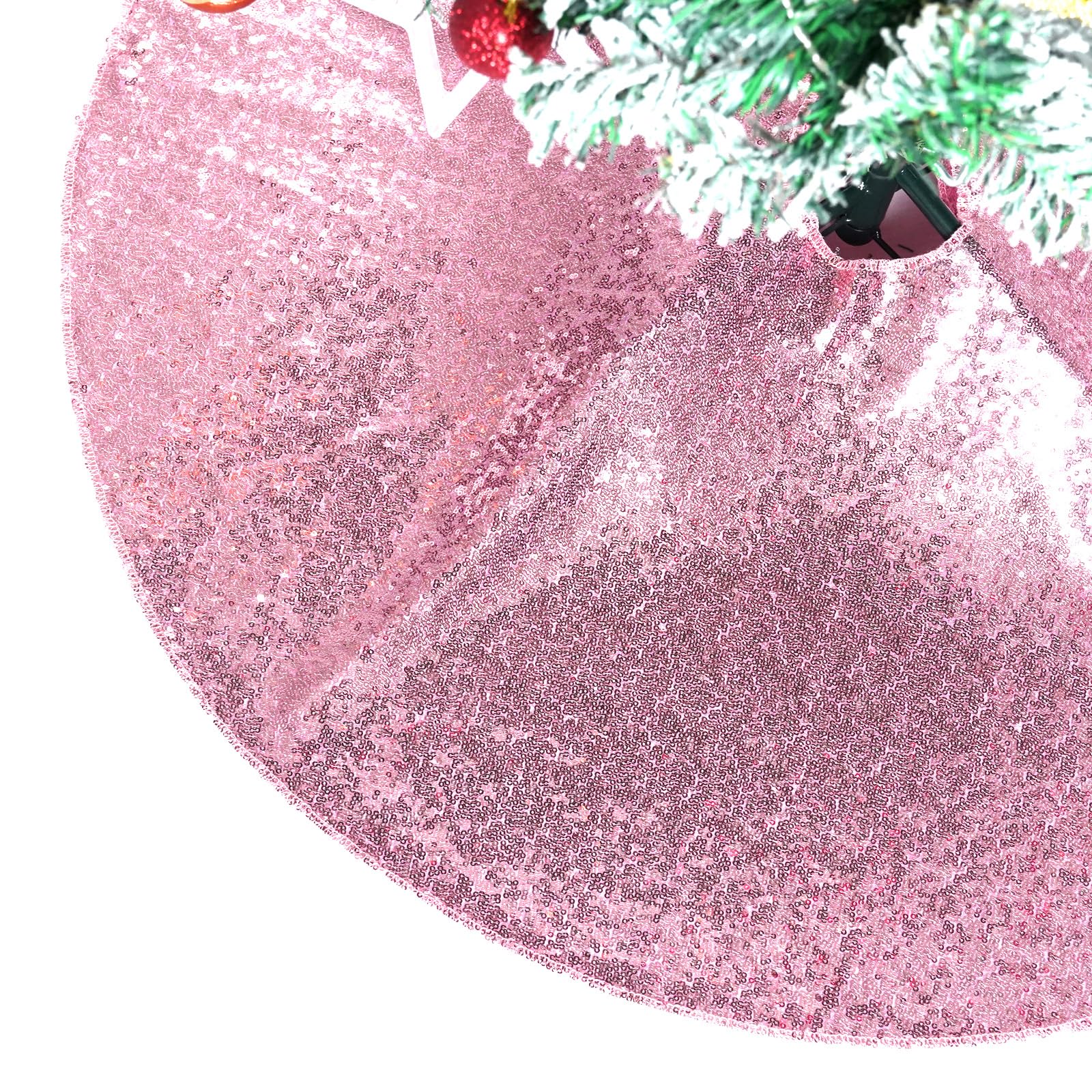 PartyDelight Christmas Tree Skirt Pink 24 inch Round Sparkly Fuchsia Pink Sequin Small Ornaments Xmas New Years Party Decorations