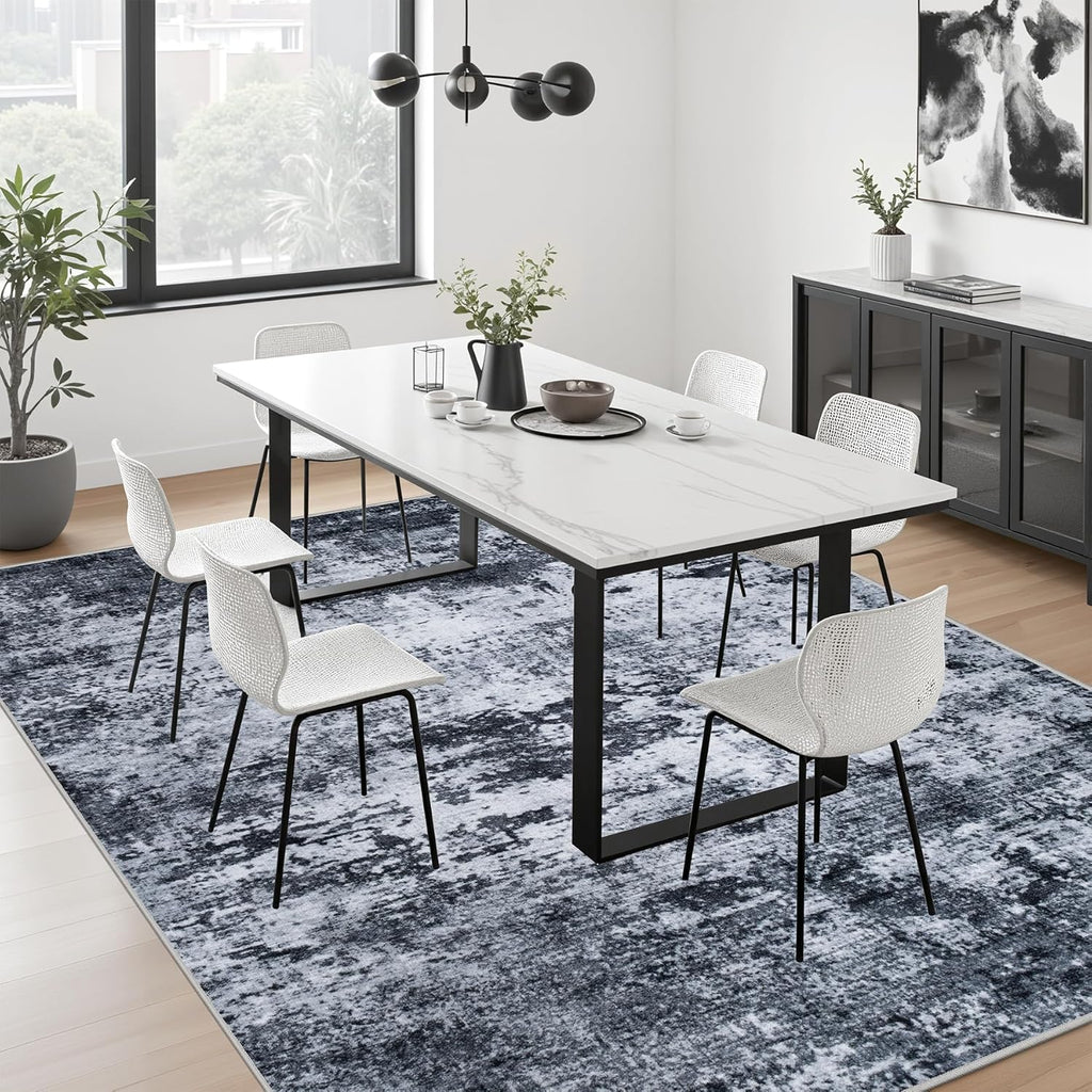 Skiennix 5x7 Area Rug - Washable Modern Abstract Design | Soft, Stain-Resistant Carpet for Living Room, Bedroom, Office - Black