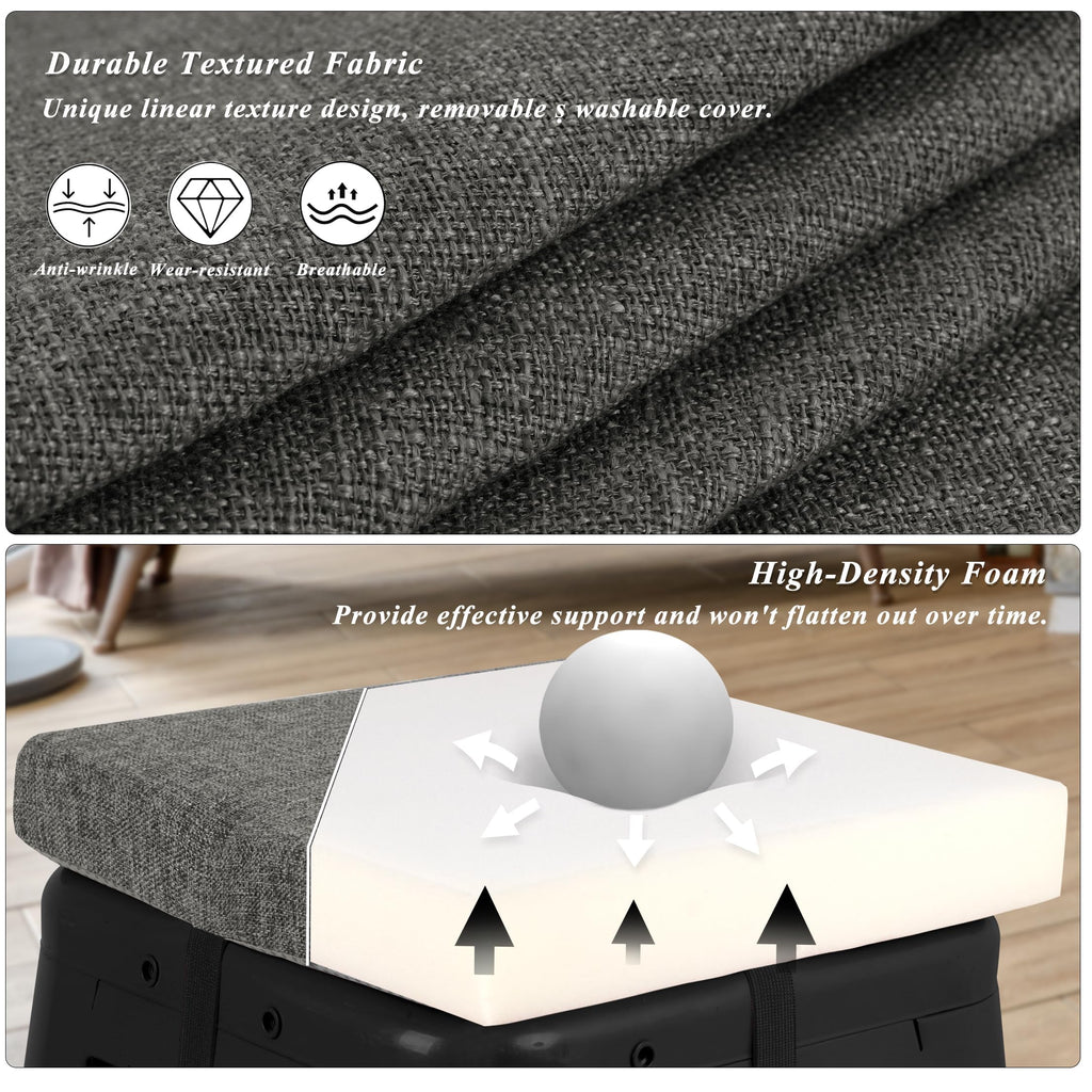 FlyGulls Square Bar Stool Cushions Set of 2 Non-Slip Chair Pads with Ties 2" Thick Chair Cushions with Machine Washable Cover 14" X 14" (Dark Grey)