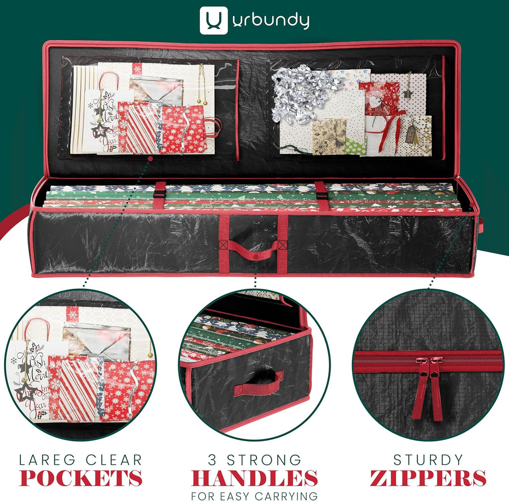 Skiennix Heavy Duty Wrapping Paper Organizer - Black Storage Bag for Gift Bags & Decorations