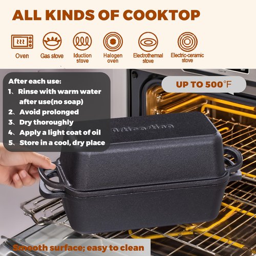 Articasting 11x5 Inch Cast Iron Loaf Pan With Lid，5.8 Qt Large Loaf Pans For Sourdough Bread Baking, Pre-Seasoned Heavy Duty Dutch Oven Bread Pan For a Crispy Crust