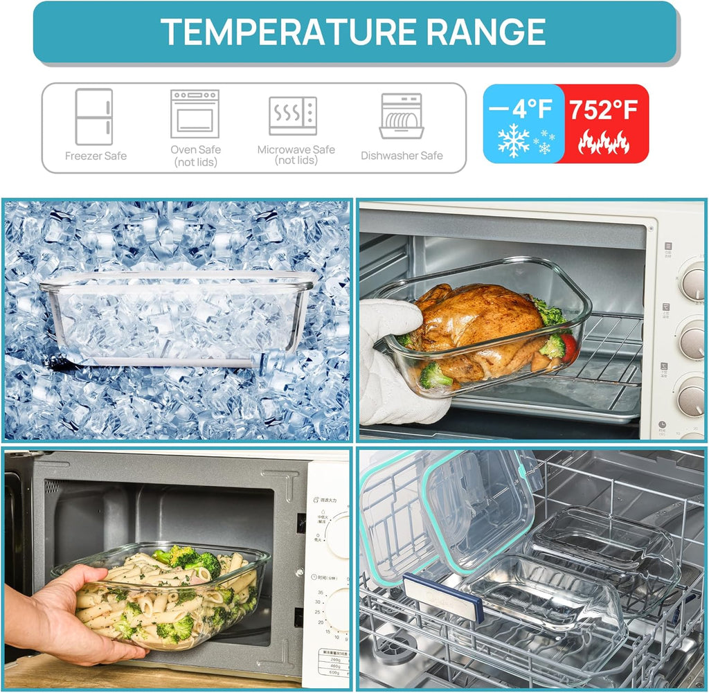 Vtopmart Large Glass Food Storage Containers - 2-Pack 76.4oz with Airtight Snap Lids | Leak-Proof, Microwave & Oven Safe, Green