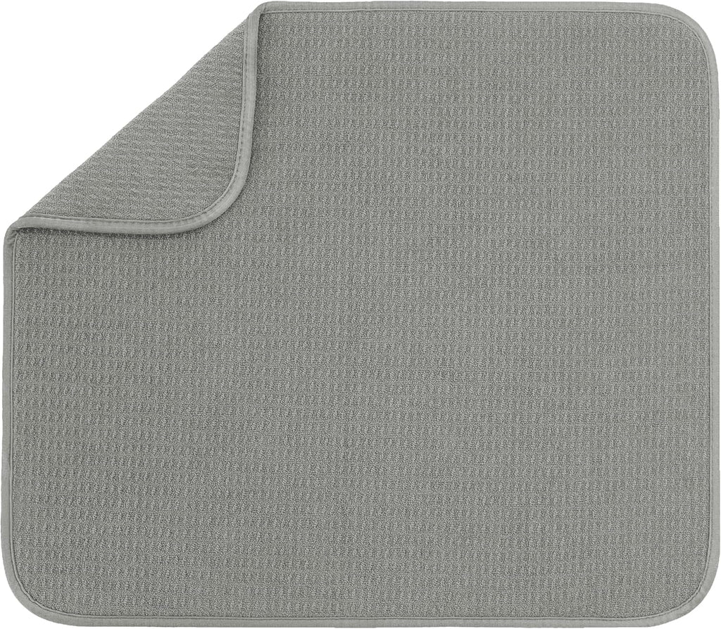 S&T INC. Dish Drying Mat - Absorbent Microfiber Kitchen Counter Pad | 16” x 18”, Large, Grey