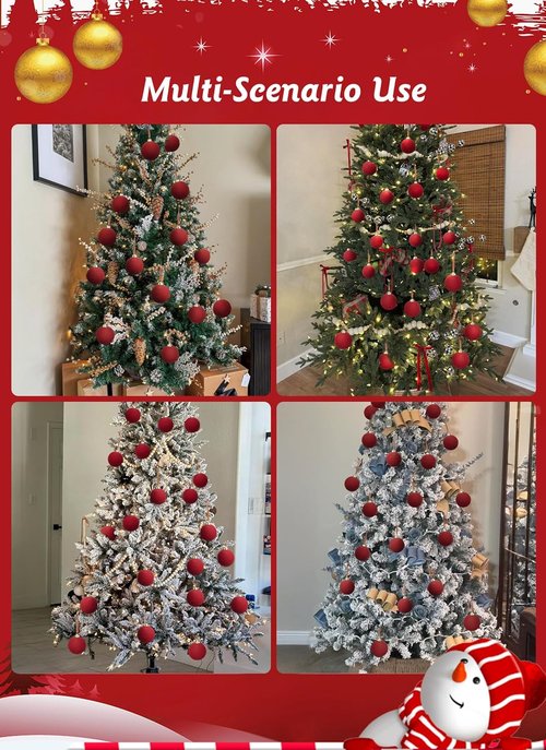 Brightown Red Velvet Christmas Ornaments - 15 Pcs 3.15 Inch Decorative Balls for Holiday Tree