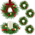 Regine Switzerland Christmas Candle Rings - 6 Pcs Mini Wreaths with Red Berries & Xmas Balls for Holiday Decor