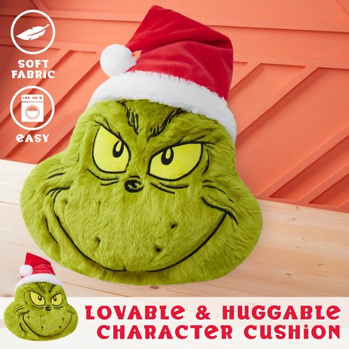 The Grinch 3D Plush Pillow Cushion for Bed, Couch, Throw Pillows Room Decor 21x14 inches, Christmas Home Decor Accessories, Funny Xmas Gifts