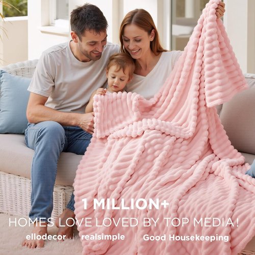 Bedsure GentleSoft Coral Pink Fleece Blanket - Super Soft Cozy Queen Size 90x90 Inches for Couch