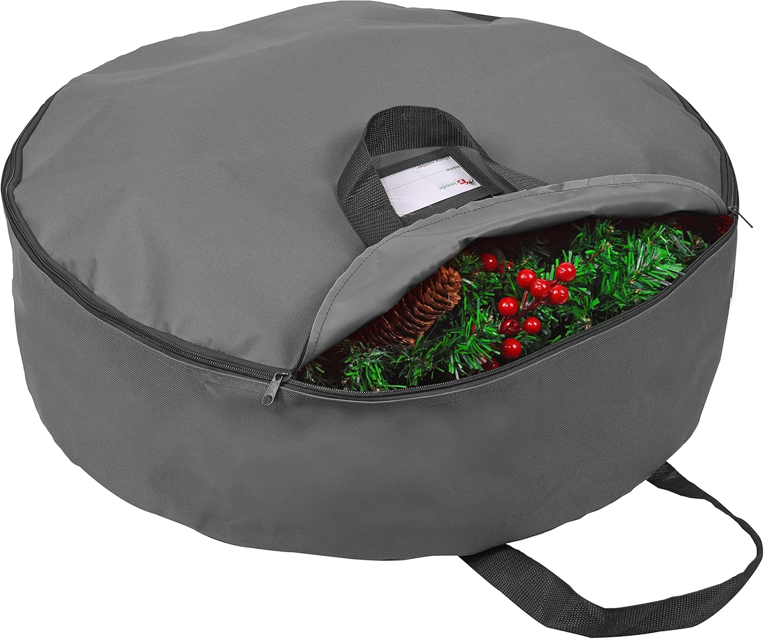 Primode Heavy Duty Christmas Wreath Storage Bag - Durable 600D Oxford Polyester - 24" Gray Container with Handles