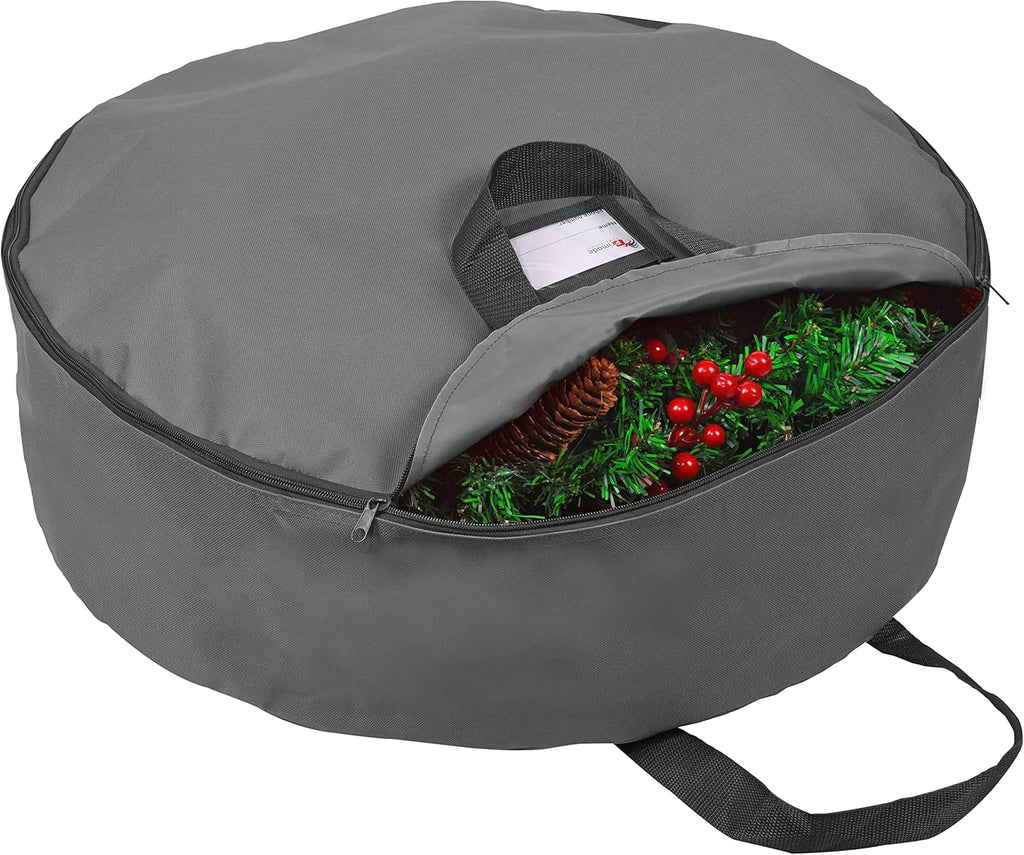 Primode Wreath Storage Bag - Heavy Duty 600D Oxford Polyester Container with Handles | 30" Gray