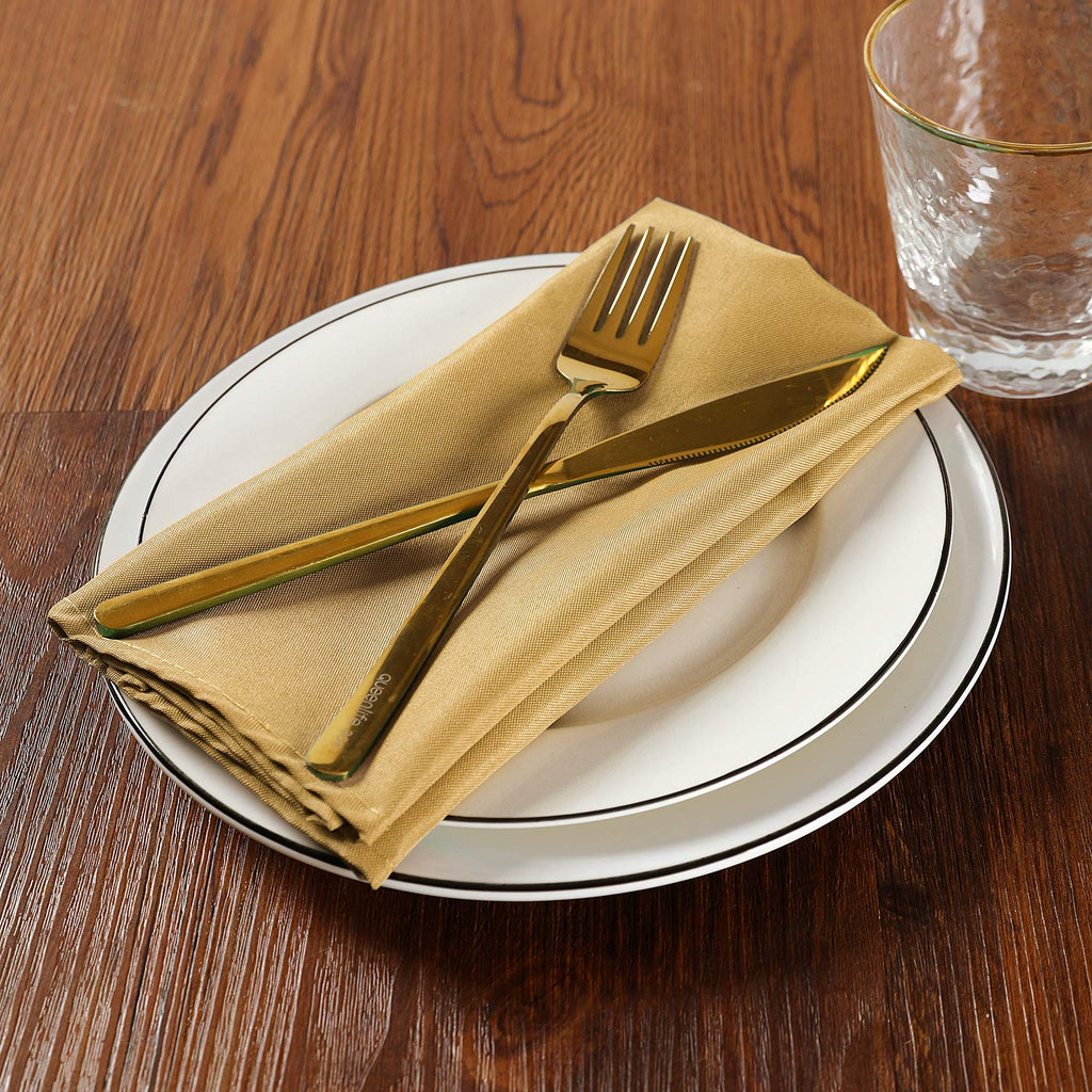 Cloth Napkins 20x20 inch Washable Polyester Dinner Napkins Soft Table Napkins for Wedding Party Dining Banquet(Gold,100PCS)