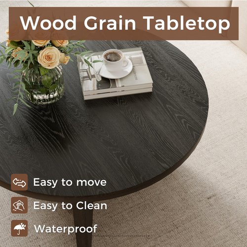 Luoxiao 27.5'' Coffee Table for Small Space, Minimalist Modern Table for Living Room, Durable & Sturdy Small Round End Table with Adjustable Feet Pads, Black