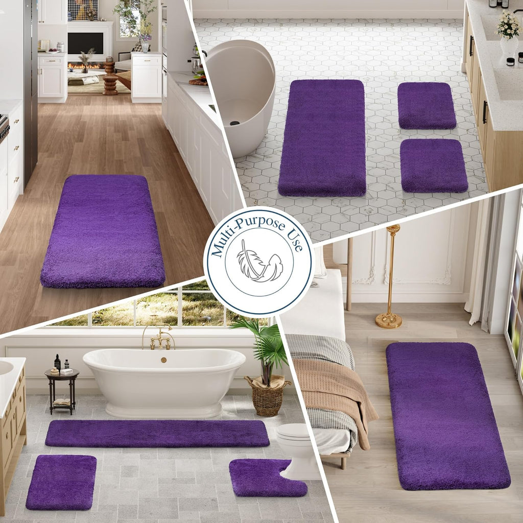 Walensee Non-Slip Bath Mat - Soft Microfiber Shaggy Rug | Water Absorbent, Machine Washable (16 x 24, Dark Purple)