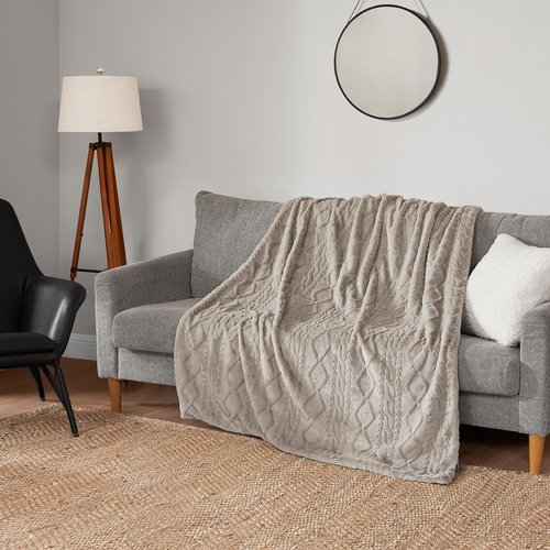 Lucky Brand Embossed Cable Rabbit Faux Fur Throw Blanket - Tan - 50"X70" - Plush & Soft