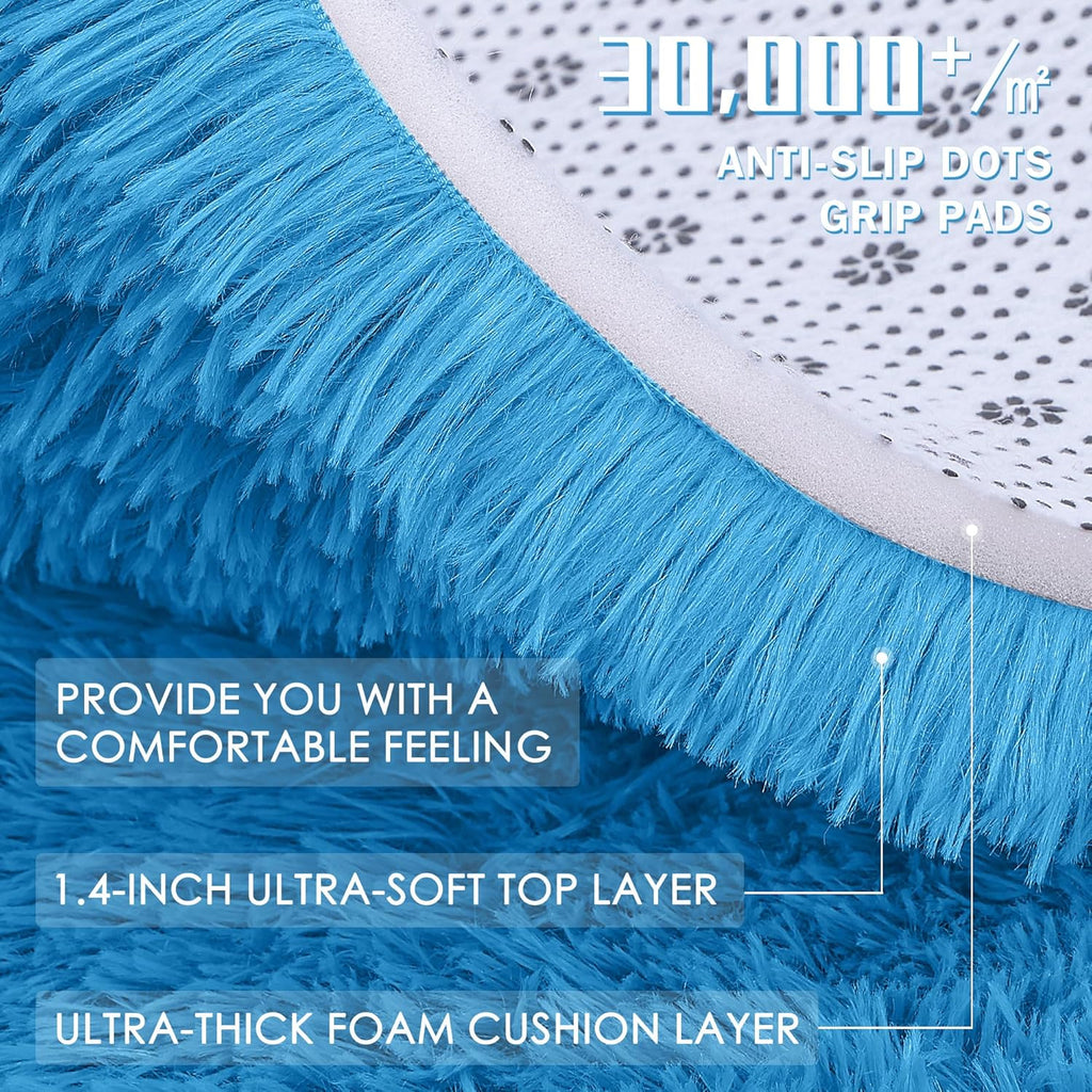 OLANLY Runner Rugs - Soft, Machine Washable Shaggy Carpet for Hallway & Bedroom | Bright Blue, 2x6 ft