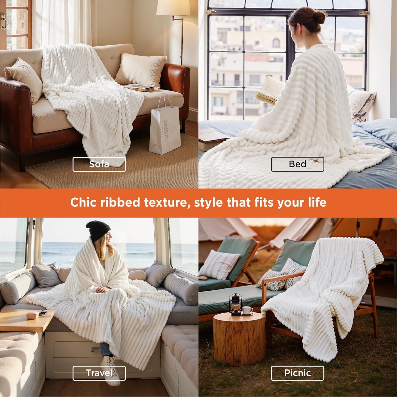 Bedsure GentleSoft Twin XL Blanket - Cozy Fleece Throw for Dorm Room Essentials | Off White, 66x90 Inches