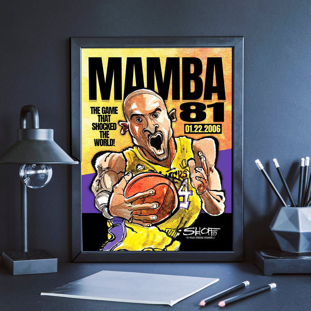 Play Strong Kobe Bryant MAMBA 81 Superstar Tribute 9x12 Inch Framed Fine Art Watercolor Print