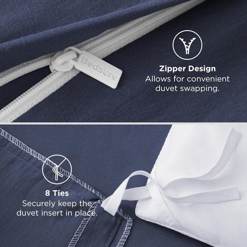 Bedsure Navy Blue King Duvet Cover Set - Oversized 3-Piece Extra Soft Prewashed Cotton-Like Polyester, 120x98 Inches with Zipper Closure & 2 Pillow Shams