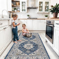 Skiennix Washable 4x8 Hallway Runner Rug - Vintage Soft Non-Slip Carpet for Entryway & Kitchen | Blue