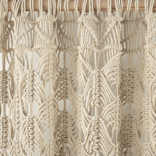 Lush Decor Boho Macrame Tassel Cotton Window Curtain Panel Single 40" W x 84" L Neutral - Macrame Curtains for Windows - Room Divider - Boho Wall Decor