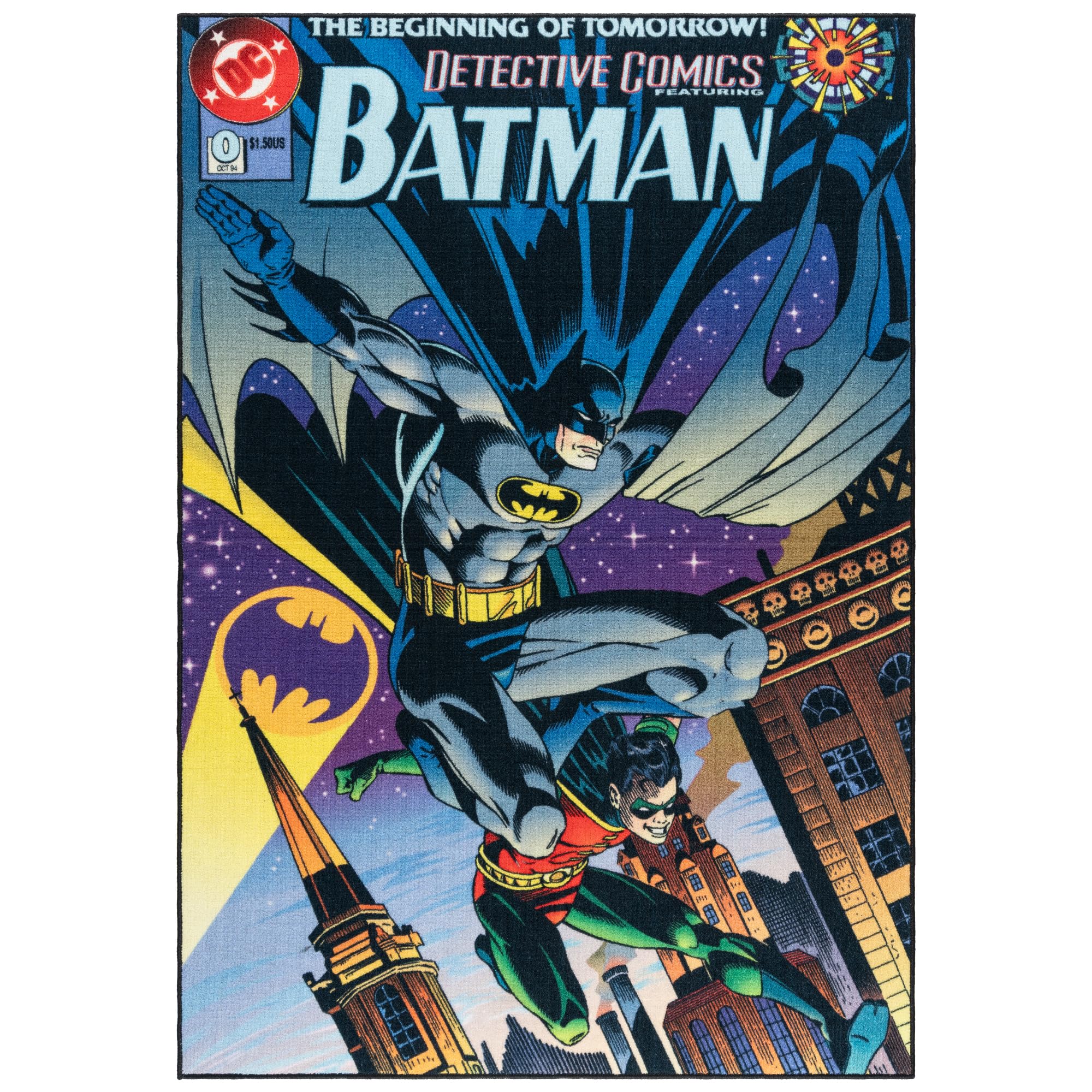 Gertmenian DC Comics Batman Indoor Area Rug - 4x6 Large, Non-Slip, Ideal for Children in Bedroom, Game Room, Classroom, Nursery or Play Area - Superheo Cover, Multicover, 49063