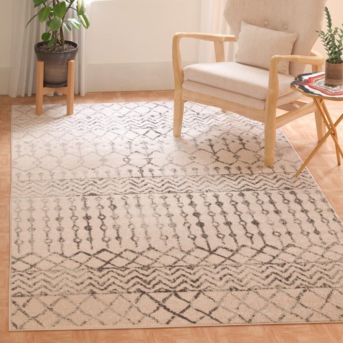 SAFAVIEH Tulum Collection Area Rug - 5'3" x 7'6", Ivory & Grey, Moroccan Boho Distressed Design, Non-Shedding & Easy to Clean, Ideal for Living Room, Bedroom, Dining Space (TUL270A)