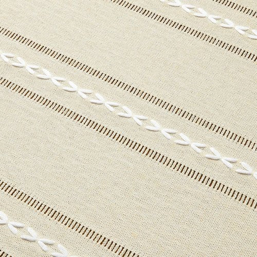 ZeeMart Hemstitched Embroidery Striped Boho Tablecloth 60x104 Inch Beige, Heavy Weight Farmhouse Burlap Linen Beige Tablecloth, Wrinkle Resistant Washable Table Cloth for Rectangle Table
