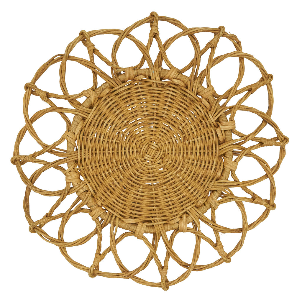 SARO LIFESTYLE Twisted Rattan Placemat (Set of 4), 15", Caramel