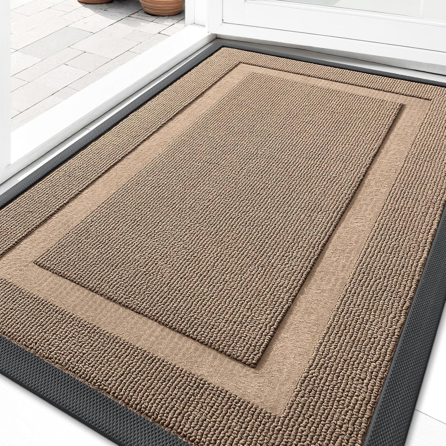 OLANLY Waterproof Front Door Mat - All-Season Natural Rubber Doormat | Easy Clean, Low Profile, 33x21 Mocha