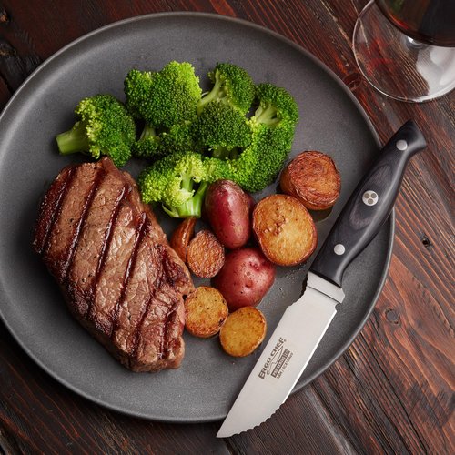 Ergo Chef Pro Series 2.0 Steak Knives Set of 4 - Premium High Carbon Stainless Steel Blades, Black Pakkawood Handles, Straight Edge with Serrated Tip for Enhanced Cutting Performance