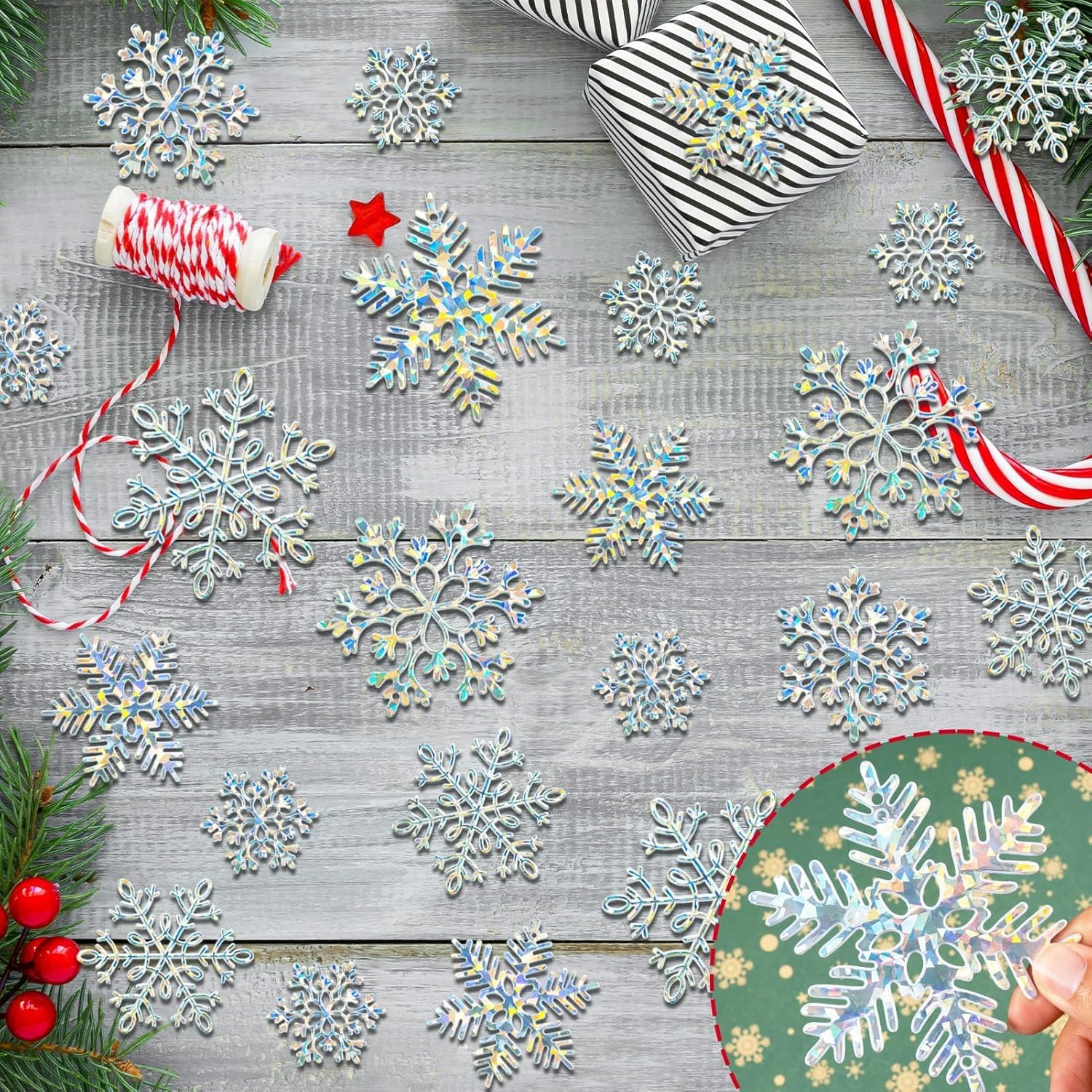 Skiennix 36-Pack Christmas Ornaments - Iridescent Plastic Snowflakes for Holiday Decor