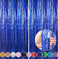 Crosize Dark Blue Foil Fringe Curtains - 2 Pack 3.3 x 9.9 ft Tinsel Backdrop for Parties & Birthdays
