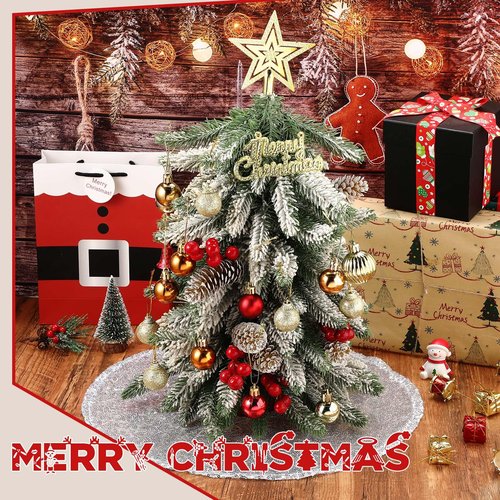 Hanaive 15 Inch Christmas Mini Tree Skirt Small Sequin Tree Skirt for Christmas Pencil Slim Small Trees Decoration Bar Hotel Holiday Decor(Silver)