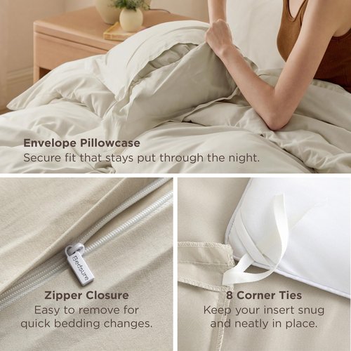 Bedsure Duvet Cover King Size - Soft Double Brushed Bedding Set for Kids & Adults, Zipper Closure, 3 Pieces, Includes 1 Duvet Cover (104"x90") & 2 Pillow Shams, NO Comforter, Linen