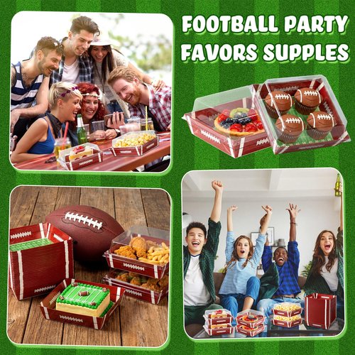 Potchen 50 Pack Football Party Charcuterie Boxes with Clear Lids Rugby Paper Snack Tray with Window Dessert Cake Box for Pizza Taco Fries Football Theme Birthday Game Day Supplies Favors