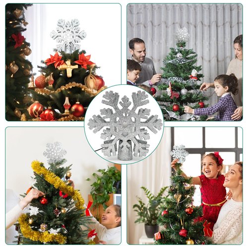 Christmas Tree Topper Projection Light with 3 Animated Projection Modes,Christmas Tree Decoration with LED Rotating Magic,3D Glitter Dynamic Projection,Silver Snowflake Christmas Tree Star.