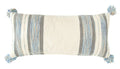 Blue, Grey & Cream Striped Cotton Blend Lumbar Pillow with Tassels